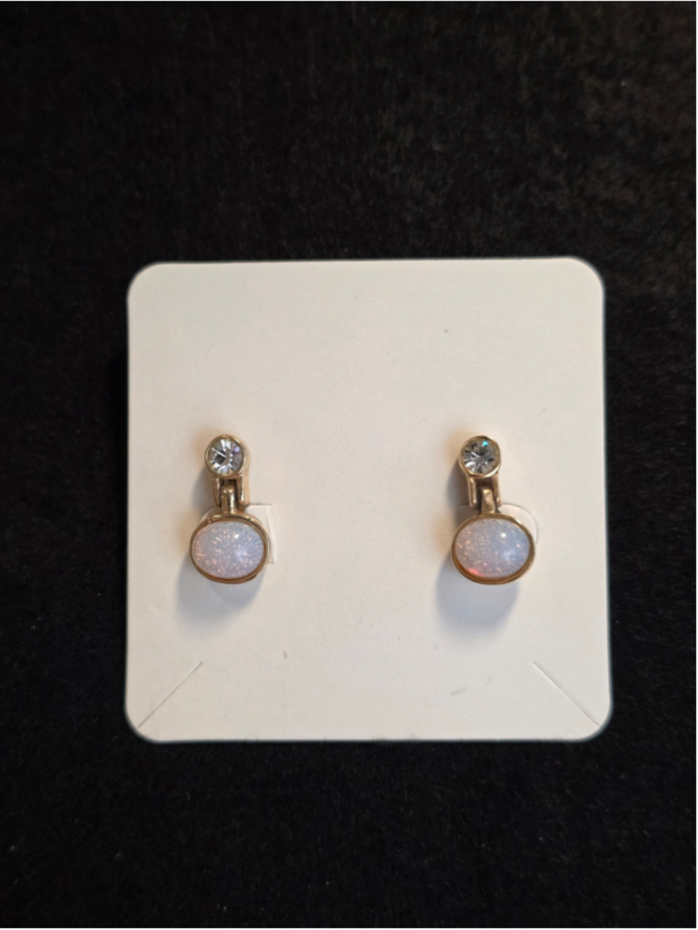 RARE 1980s Givenchy Faux Opal and Crystal Clip on Earrings - Picture 5 of 16